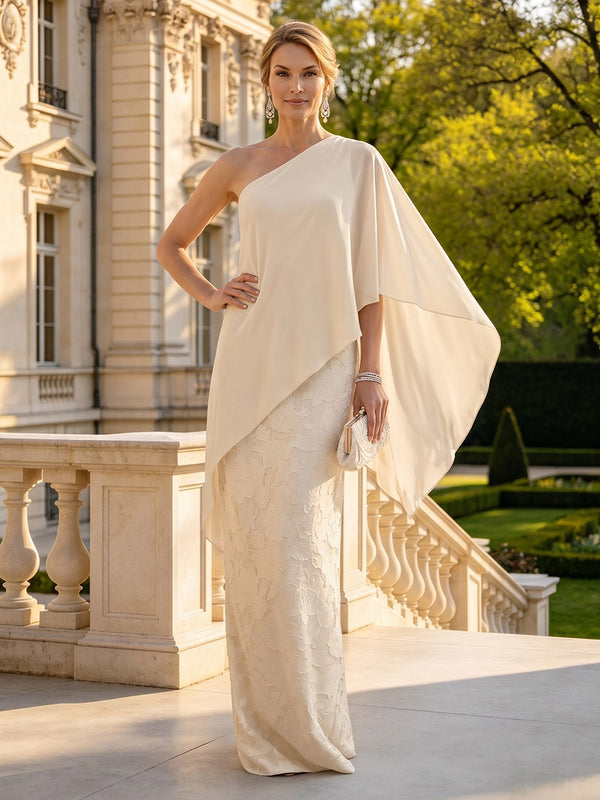 Mermaid One Shoulder Sleeveless Long Mother of the Bride Dresses with Cape