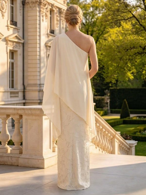 Mermaid One Shoulder Sleeveless Long Mother of the Bride Dresses with Cape