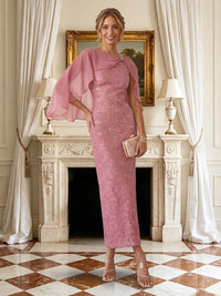 Mermaid V Neck Sleeveless Long Mother of the Bride Dresses with Cape