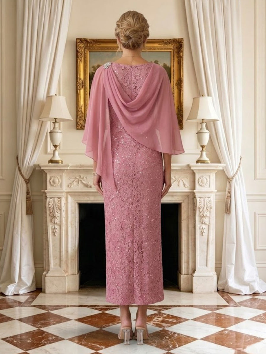 Mermaid V Neck Sleeveless Long Mother of the Bride Dresses with Cape