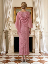 Mermaid V Neck Sleeveless Long Mother of the Bride Dresses with Cape