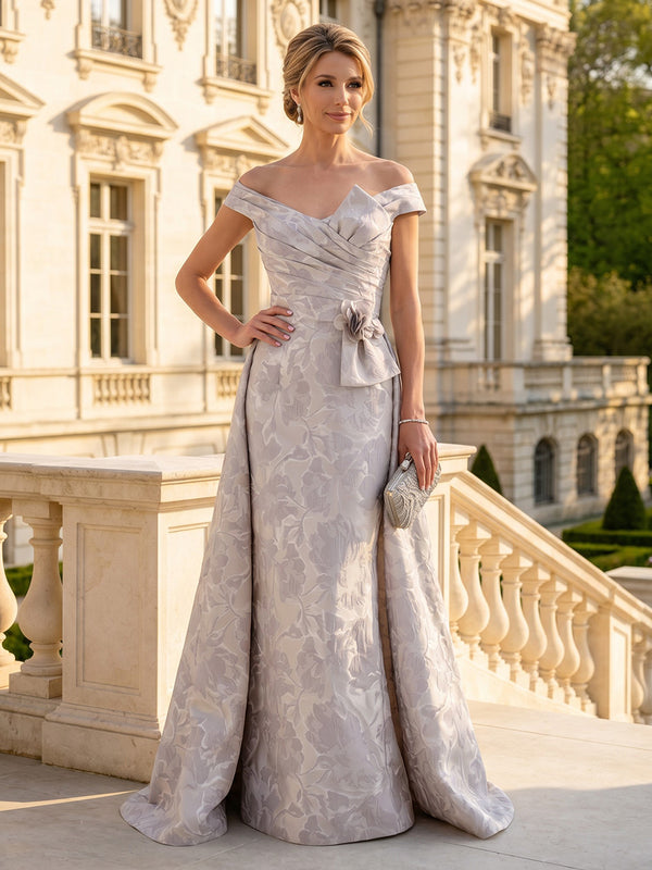 Mermaid Off Shoulder Sleeveless Long Mother of the Bride Dresses with Flower