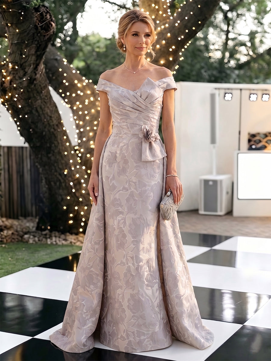 Mermaid Off Shoulder Sleeveless Long Mother of the Bride Dresses with Flower