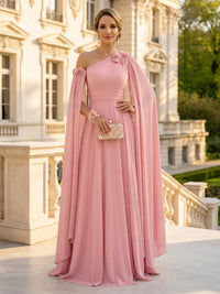 A Line One Shoulder Sleeveless Long Mother of the Bride Dresses with Flower