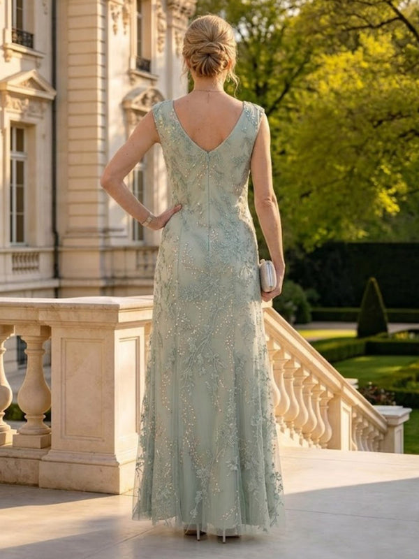 A Line V Neck Sleeveless Long Mother of the Bride Dresses