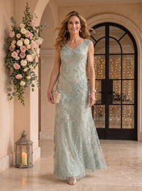 A Line V Neck Sleeveless Long Mother of the Bride Dresses