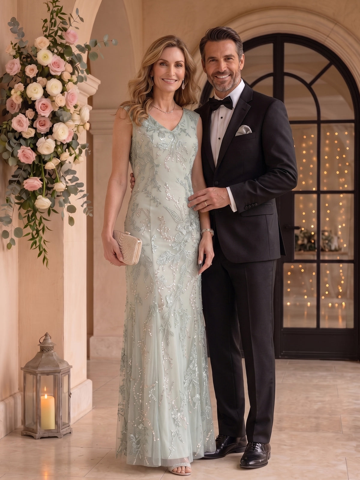 A Line V Neck Sleeveless Long Mother of the Bride Dresses