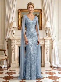 Sequin Mermaid V Neck Sleeveless Long Mother of the Bride Dresses