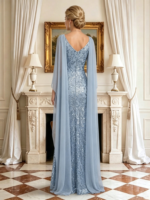 Sequin Mermaid V Neck Sleeveless Long Mother of the Bride Dresses