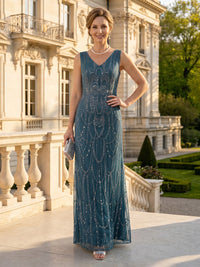Column V Neck Sleeveless Long Mother of the Bride Dresses