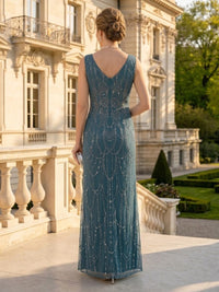 Column V Neck Sleeveless Long Mother of the Bride Dresses