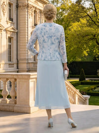 Column Round Neck Long Sleeves Mother of the Bride Dresses with Flower