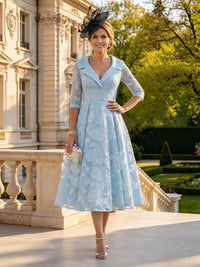A Line V Neck Half Sleeves Long Mother of the Bride Dresses