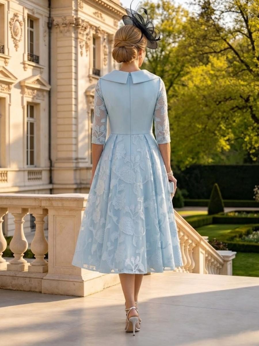 A Line V Neck Half Sleeves Long Mother of the Bride Dresses