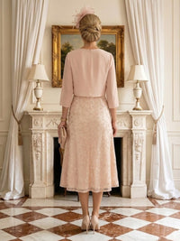 A Line Round Neck 3/4 Sleeves Long Mother of the Bride Dresses with Jacket
