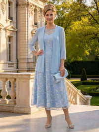 A Line Round Neck 3/4 Sleeves Long Mother of the Bride Dresses