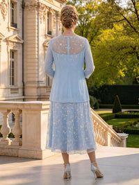A Line Round Neck 3/4 Sleeves Long Mother of the Bride Dresses