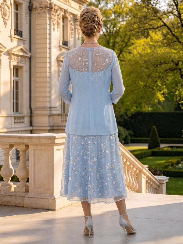 A Line Round Neck 3/4 Sleeves Long Mother of the Bride Dresses
