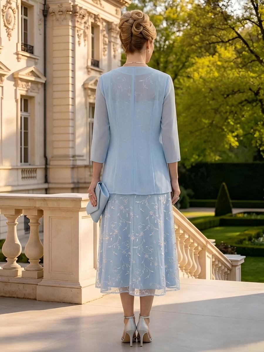 A Line Round Neck 3/4 Sleeves Long Mother of the Bride Dresses