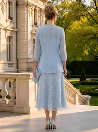 A Line Round Neck 3/4 Sleeves Long Mother of the Bride Dresses
