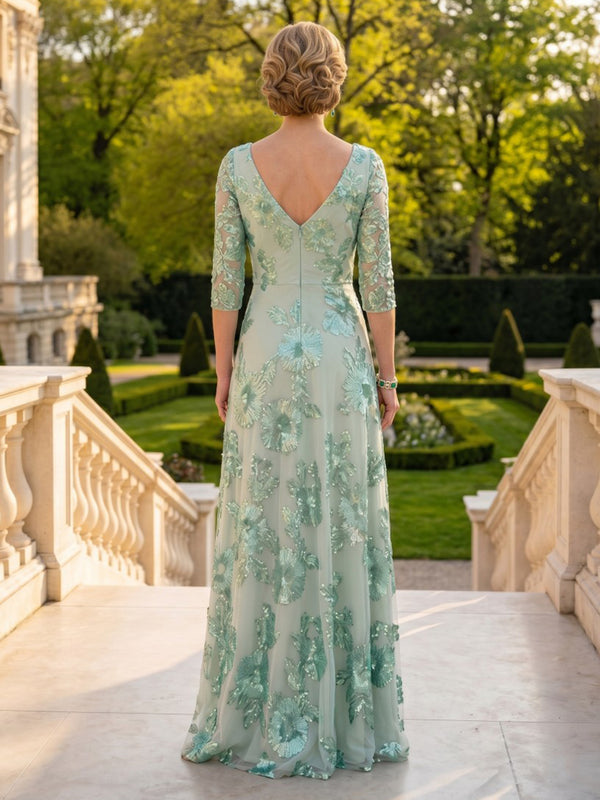 A Line V Neck Half Sleeves Long Mother of the Bride Dresses