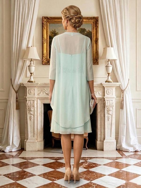 A Line Sweetheart 3/4 Sleeves Tea Length Mother of the Bride Dresses