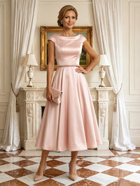 A Line Round Neck Short Sleeves Long Mother of the Bride Dresses