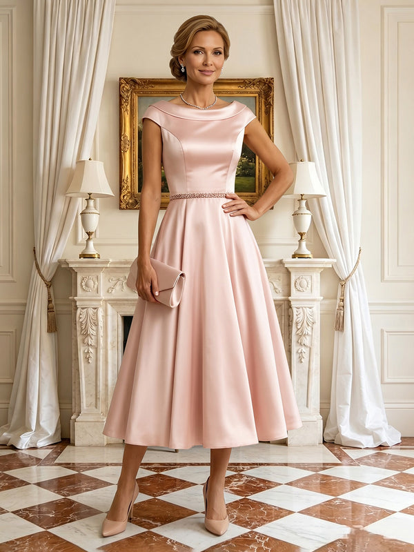 A Line Round Neck Short Sleeves Long Mother of the Bride Dresses