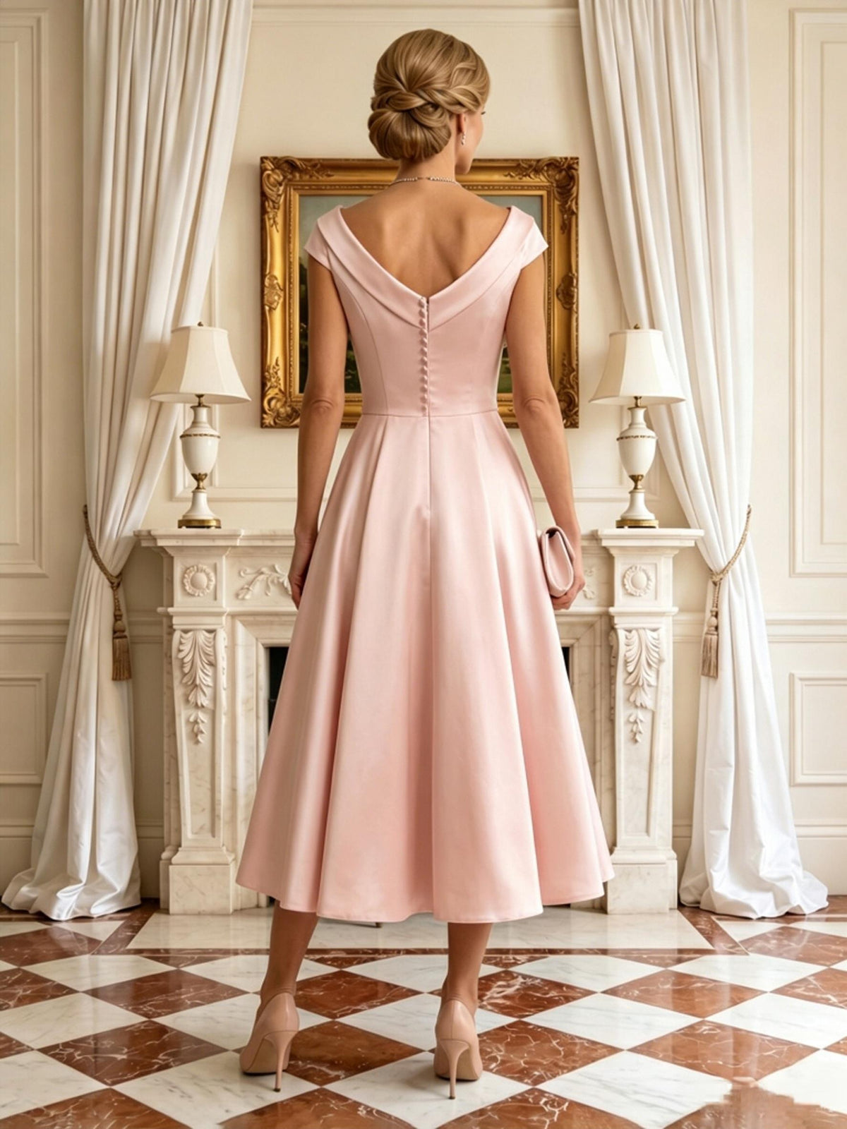 A Line Round Neck Short Sleeves Long Mother of the Bride Dresses