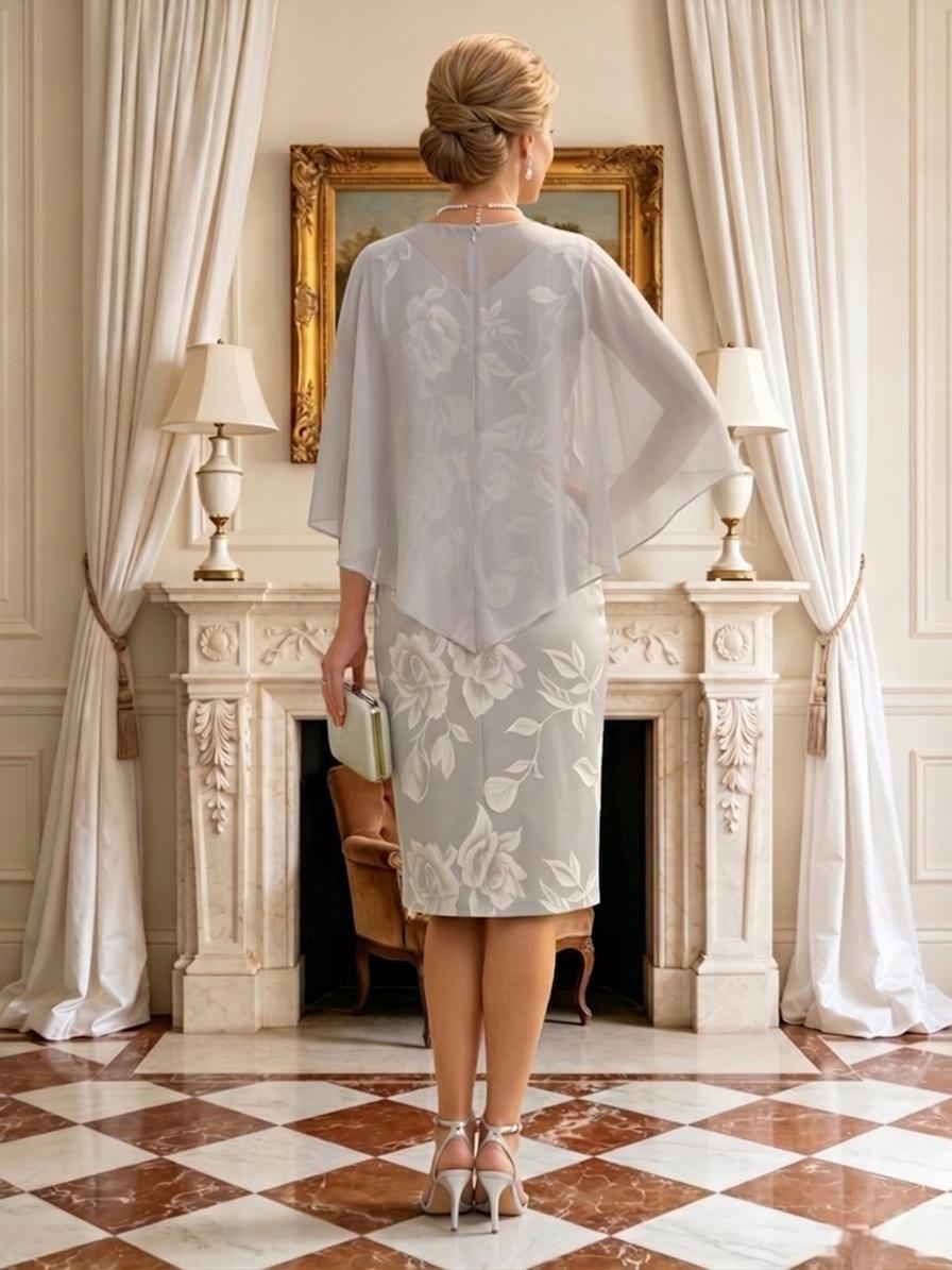 Mermaid V Neck Sleeveless Tea Length Mother of the Bride Dresses with Cape