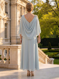 A Line Round Neck Sleeveless Long Mother of the Bride Dresses with Cape