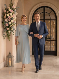 A Line Round Neck Sleeveless Long Mother of the Bride Dresses with Cape