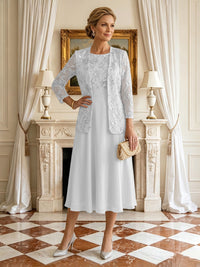 A Line Round Neck 3/4 Sleeves Long Mother of the Bride Dresses with Jacket