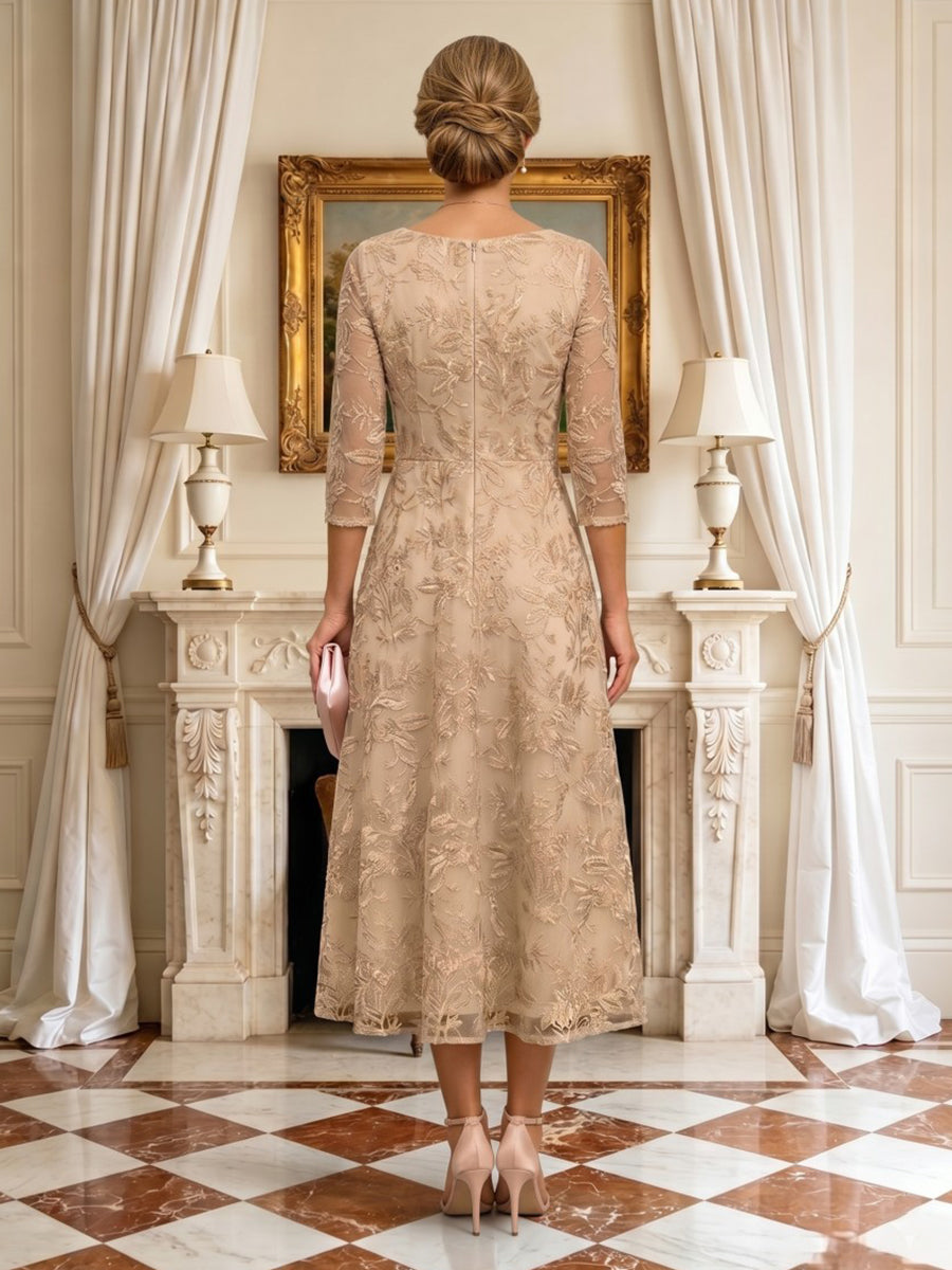 A Line V Neck 3/4 Sleeves Long Mother of the Bride Dresses