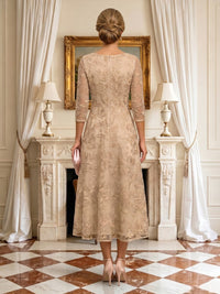 A Line V Neck 3/4 Sleeves Long Mother of the Bride Dresses