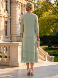 A Line Round Neck 3/4 Sleeves Long Mother of the Bride Dresses