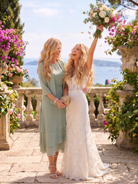 A Line Round Neck 3/4 Sleeves Long Mother of the Bride Dresses