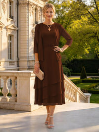 A Line Round Neck 3/4 Sleeves Long Mother of the Bride Dresses