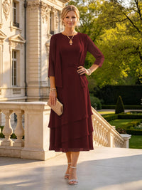 A Line Round Neck 3/4 Sleeves Long Mother of the Bride Dresses