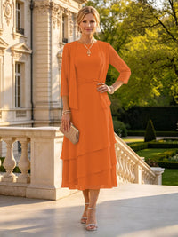 A Line Round Neck 3/4 Sleeves Long Mother of the Bride Dresses