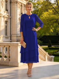A Line Round Neck 3/4 Sleeves Long Mother of the Bride Dresses
