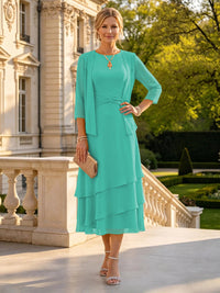 A Line Round Neck 3/4 Sleeves Long Mother of the Bride Dresses