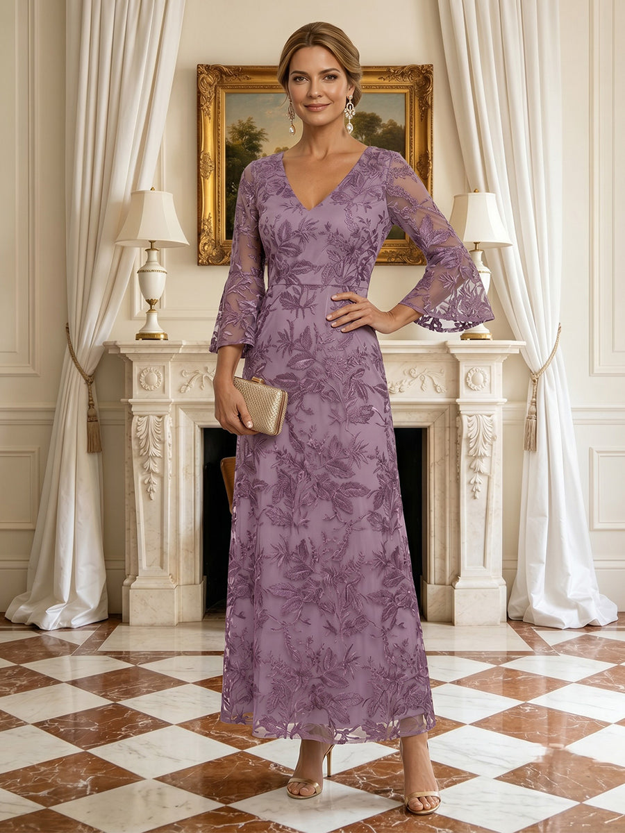 A Line V Neck Long Sleeves Long Mother of the Bride Dresses