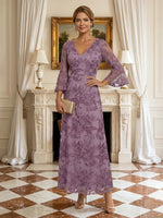 A Line V Neck Long Sleeves Long Mother of the Bride Dresses
