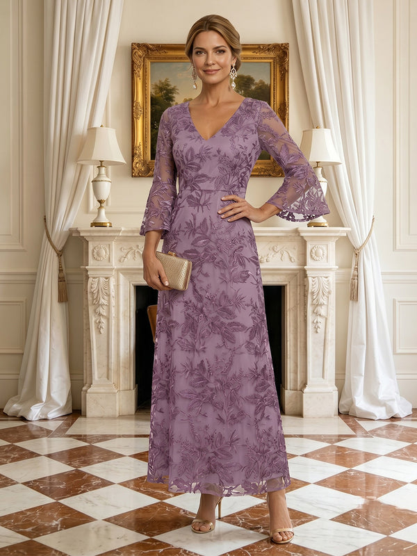 A Line V Neck Long Sleeves Long Mother of the Bride Dresses