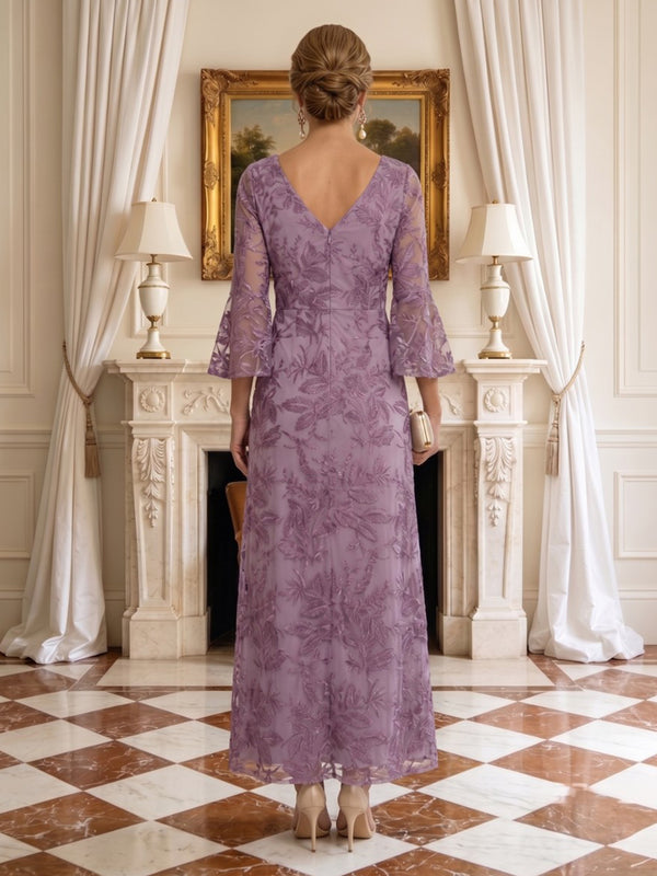 A Line V Neck Long Sleeves Long Mother of the Bride Dresses