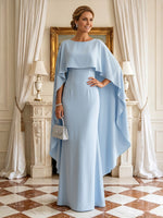Mermaid Round Neck Sleeveless Long Mother of the Bride Dresses with Cape