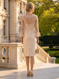Mermaid Round Neck Long Sleeves Tea Length Mother of the Bride Dresses