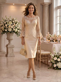 Mermaid Round Neck Long Sleeves Tea Length Mother of the Bride Dresses