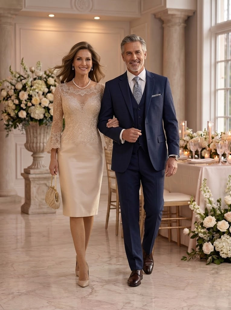 Mermaid Round Neck Long Sleeves Tea Length Mother of the Bride Dresses